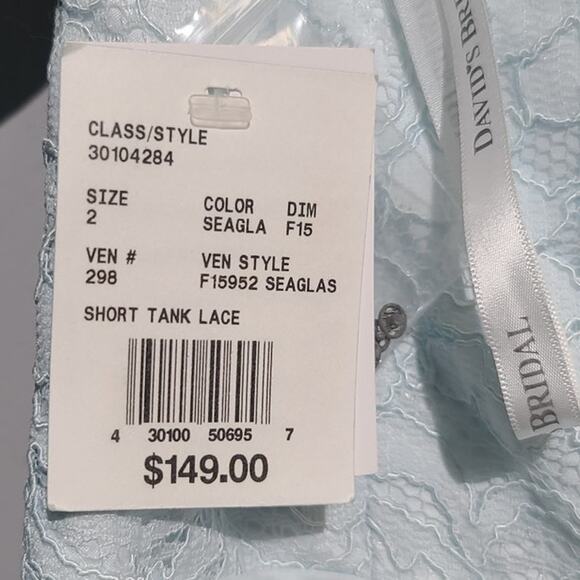 David's Bridal Short Tank Lace Dress with V Neckline NWT - Picture 5 of 6